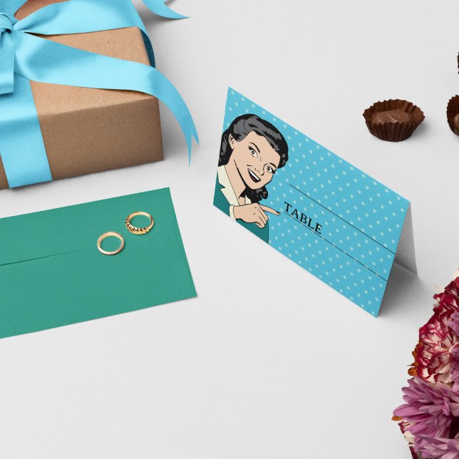 Retro 70er Pop Art Comic Buchen Spaß Hochzeit Platzkarte (Von Creator hochgeladen)