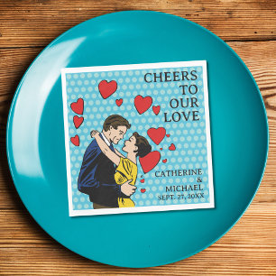 Retro 70er Pop Art Comic Romantische Fun Wedding Serviette