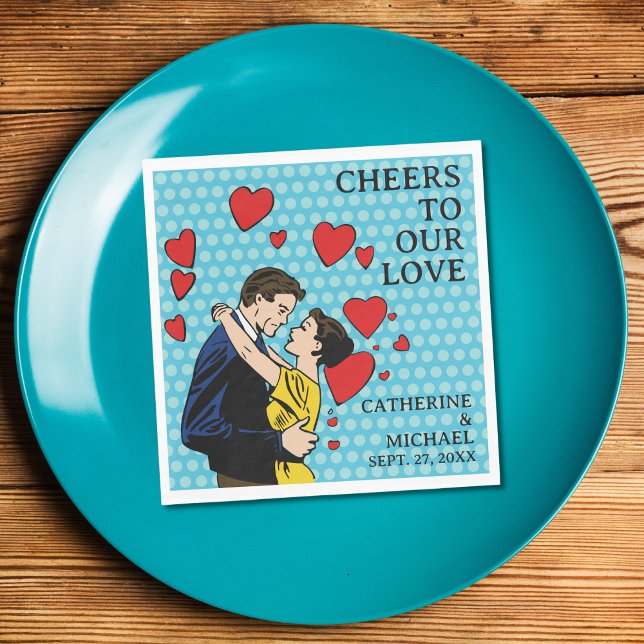 Retro 70er Pop Art Comic Romantische Fun Wedding Serviette (Von Creator hochgeladen)