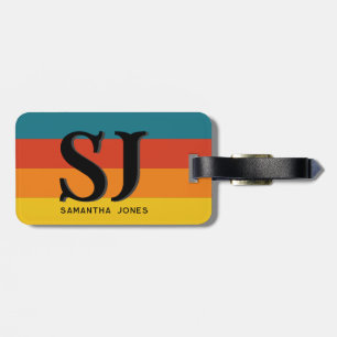 Retro 70er Rainbow Bold Stripes Initial Monogramm Gepäckanhänger
