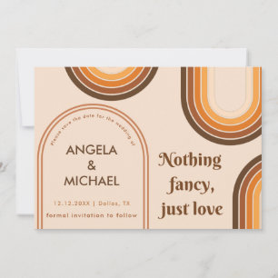 Retro 70er Rainbows Minimalistisch Brown Arch Boho Save The Date