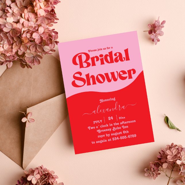 Retro 70er Rosa und Rote Neon Bridal Einladung (Von Creator hochgeladen)