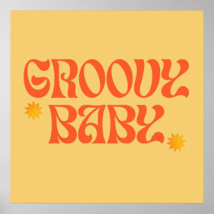Retro 70er Senfgelb Orange Hippie Groovy Baby Poster
