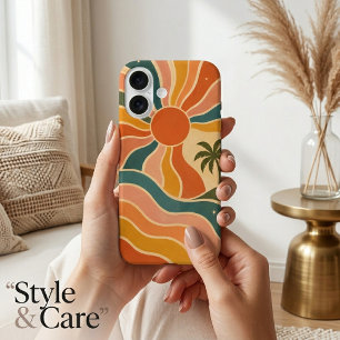 Retro 70er Sonnenuntergangs-Wellen & Palmen-Ästhet iPhone 16 Hülle