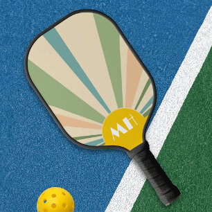 Retro 70er Sternexplosion Sunrise Stripes Monogram Pickleball Schläger