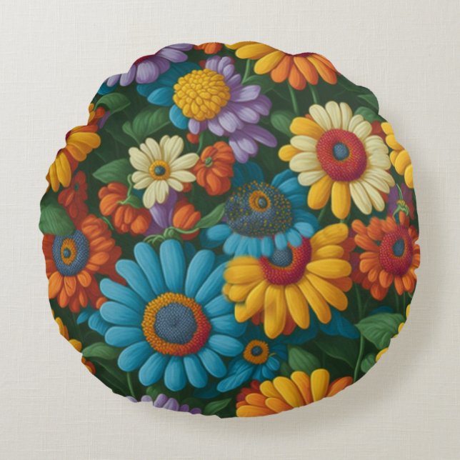 Retro 70er Stil farbenfrohe Gänse Rundes Kissen (Vorderseite)