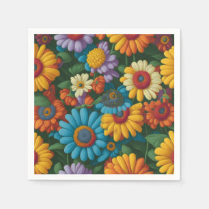 Retro 70er Stil farbenfrohe Gänse Serviette