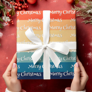 Retro 70er Streifen Frohe Weihnachten Geschenkpapier