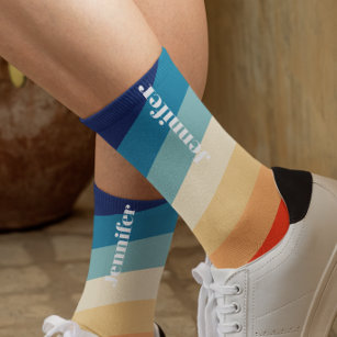 Retro 70er Streifen Personalisierter Name Socken