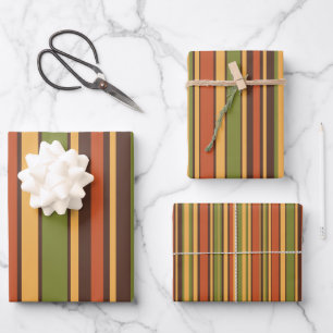 Retro 70er Stripes Brown Avocado OrangenSenf Geschenkpapier Set