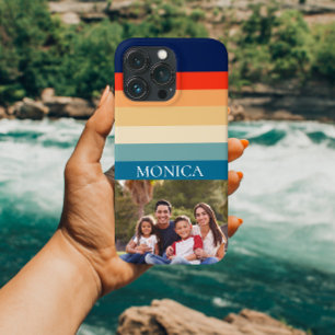 Retro 70er Stripes Foto Modernes Template Monogram Case-Mate iPhone 14 Hülle