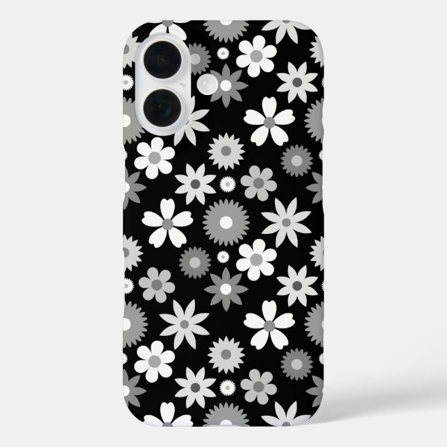 Retro 70er Style Blume Monochrome Muster iPhone 16 Hülle (Rückseite)