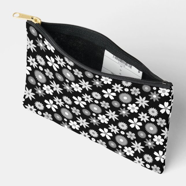 Retro 70er Style Blume Monochrome Rpt Muster Zubehörtasche (Offen)