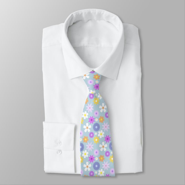 Retro 70er Style Blume Muster Pastellfarben Krawatte (Gebunden)
