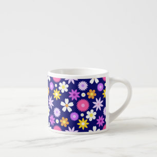 Retro 70er Style Blume Pattern auf Dunkelblau Espressotasse