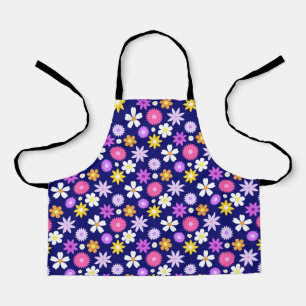 Retro 70er Style Blume Rpt Muster auf Dunkelblau Schürze