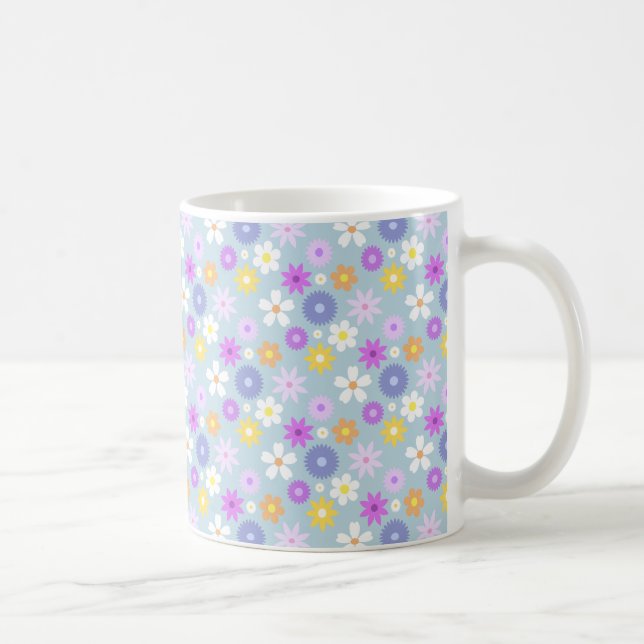 Retro 70er Style Blume Rpt Muster Pastellfarben Kaffeetasse (Rechts)