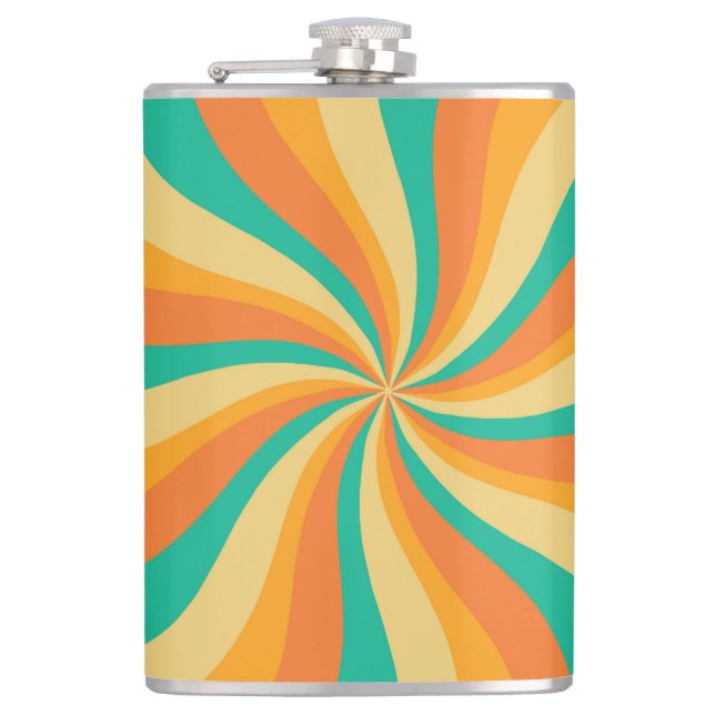 Retro 70er Sunburst farbenfroher Hintergrund Flachmann (Vorderseite)