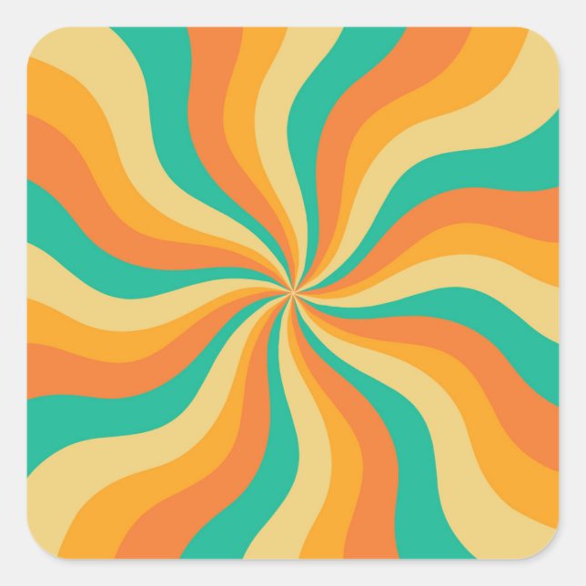 Retro 70er Sunburst farbenfroher Hintergrund Quadratischer Aufkleber (Vorderseite)