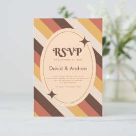 Retro 70er Typografy Stripes QR Code Wedding RSVP