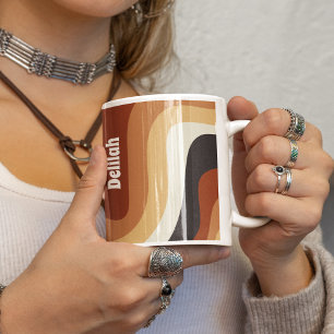 Retro 70er Wavy Orange Groovy Personalisiert Hippi Kaffeetasse