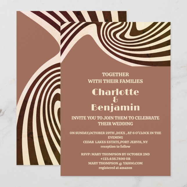 Retro 70er Wedding Einladung (Vorne/Hinten)