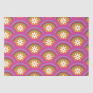Retro 70s Daisy flower pattern on rainbow Seidenpapier