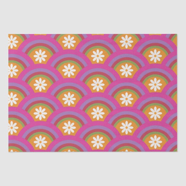 Retro  70s Daisy flower pattern on rainbow     Seidenpapier (Vorderseite)