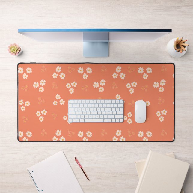 Retro 70s Groovy Orange Daisy Floral Custom Schreibtischunterlage (Büro 1)