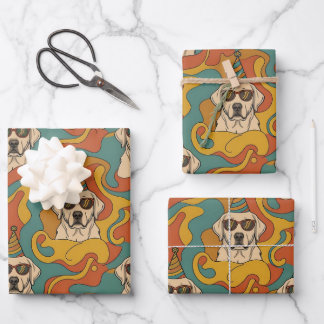Retro 70s Labrador Retriever Birthday Geschenkpapier Set