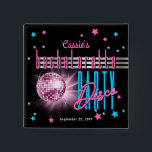 Retro 70's Neon Look Disco Ball Bachelorette Button<br><div class="desc">Mit diesem Retro-Disco-Ball "Welcome" zu [name's] "Bachelorette Disco Party" in Rosa, Elektro-Blau und Rosa- und Silberton mit rosa, blauen und silberfarbenen Sternen (keine Folie) auf schwarzem Hintergrund können Sie in die 70er und Party zurückblicken. Beachten Sie, dass der Name von bachelorette in rosa bearbeitbarem Skripttext steht. Das Textdesign von "Welcome"...</div>