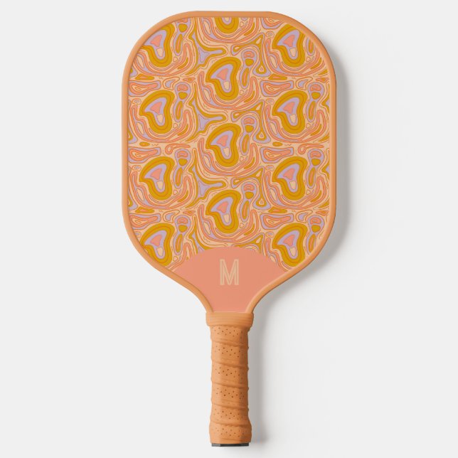 Retro 70's Pastel Peach Monogram Topography Pickleball Schläger (Vorderseite)