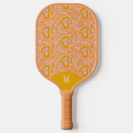 Retro 70's Pastel Yellow Monogram Topography Pickleball Schläger