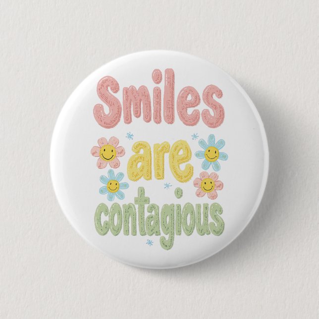 Retro 70s Smiles Are Contagious Floral Button (Vorderseite)