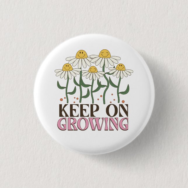 Retro 70s Smiley Face Daisy Keep On Growing Button (Vorderseite)