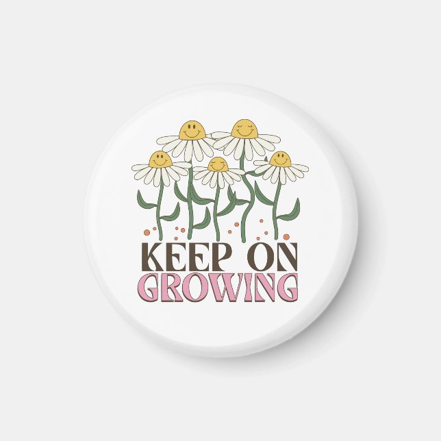 Retro 70s Smiley Face Daisy Keep On Growing Magnet (Vorne)