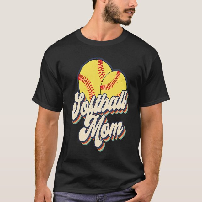 Retro 70s Softball Mom Cute Player Mama Team Sport T-Shirt (Vorderseite)