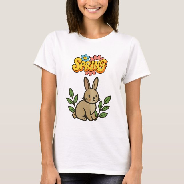 Retro 70s Spring Bunny Graphic Design T-Shirt (Vorderseite)