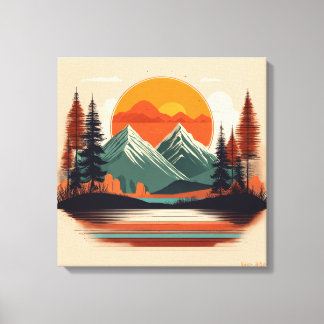 Retro 70s Sunset Mountain Canvas | Vintage Nature Leinwanddruck