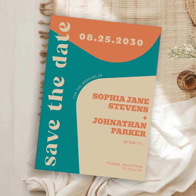 Retro 70s teal orange beige wedding save the date (Von Creator hochgeladen)