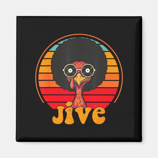 Retro 70s Turkey Jive Afro Thanksgiving Family Men Magnet (Vorne)