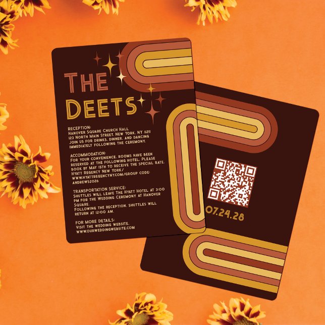 Retro 70's Typografy Rainbow Arch Wedding Details Begleitkarte (Von Creator hochgeladen)