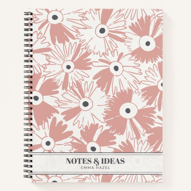 Retro 70s Wildflower & Polka Dot Personalized Rose Notizbuch (Vorderseite)