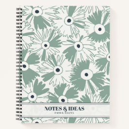Retro 70s Wildflower & Polka Dot Personalized Sage Notizbuch