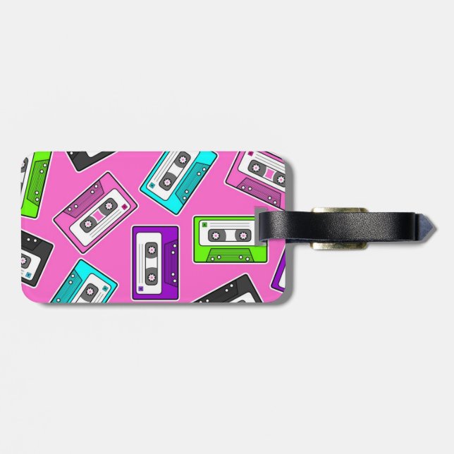 Retro 80"s Mixtape Print - Pink Gepäckanhänger (Rückseite horizontal)