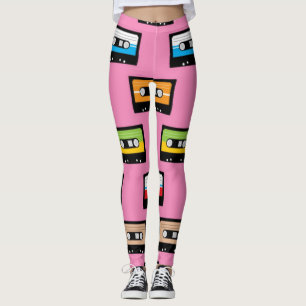 Retro 80er 90er Bunte Kassetten Rosa Muster Leggings