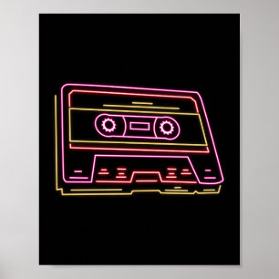 Retro 80er 90er Neon-Kassette Ghettoblaster Poster