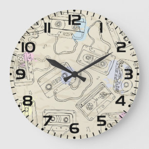 Retro 80er 90er Nostalgischer Kassetten-Mix-Tape-M Große Wanduhr