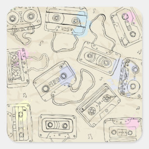 Retro 80er 90er Nostalgischer Kassetten-Mix-Tape-M Quadratischer Aufkleber
