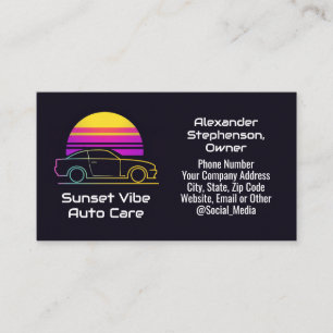 Retro 80er 90er Sonnenuntergang Sportwagen Automec Visitenkarte
